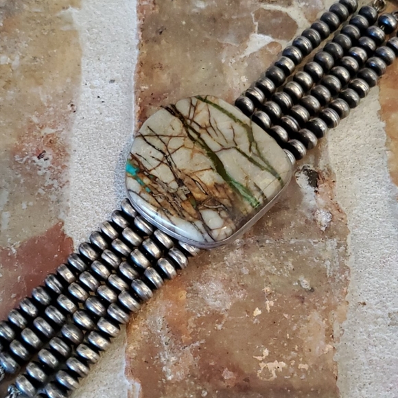 Sterling Silver Navajo Pearl Boulder Turquoise Bracelet - Picture 3 of 6
